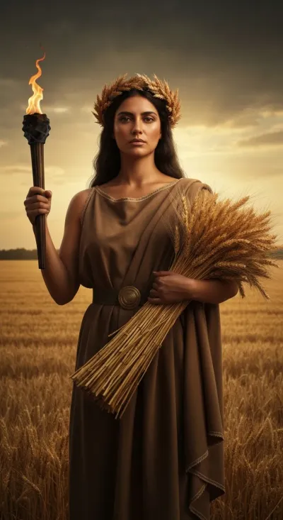 Demeter, Bringer of Seasons, She Who Bears the Grain, Dark-Robed Goddess of the Holy Grain, the Great Mother of the Fields