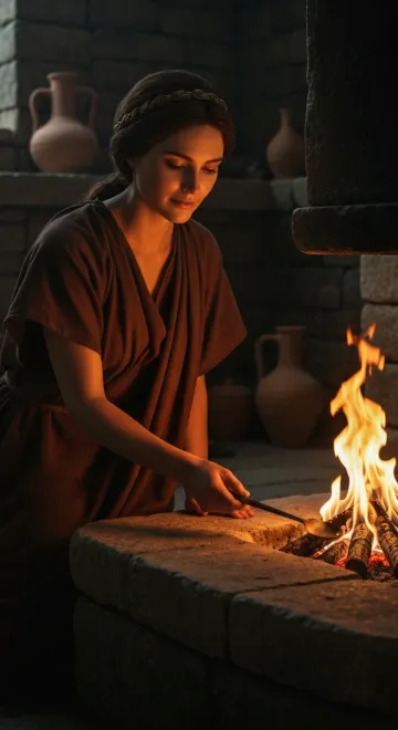 Hestia, First and Last, Lady of the Hearth, the Unmoved Center, Guardian of the Sacred Fire, She Who Begins and Ends All Rites