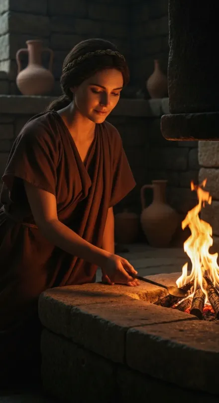 Hestia, First and Last, Lady of the Hearth, the Unmoved Center, Guardian of the Sacred Fire, She Who Begins and Ends All Rites