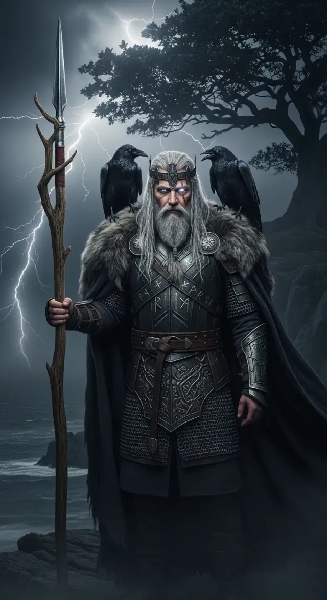 Odin the Allfather, one-eyed, with his ravens