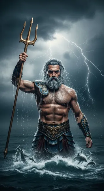 Poseidon, Earth-Shaker, Dark-Haired God, Lord of the Deep, Tamer of Horses, Ruler of the Seas