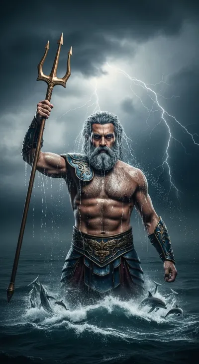 Poseidon, Earth-Shaker, Dark-Haired God, Lord of the Deep, Tamer of Horses, Ruler of the Seas
